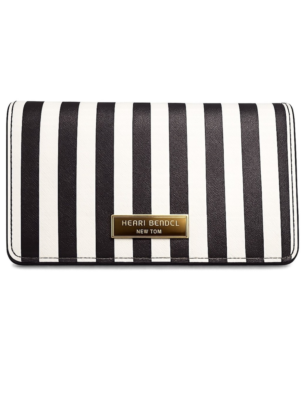 Henri Bendel Signature Stripe Slim Wallet Saffiano Leather, Gold-tone Plaque EUC